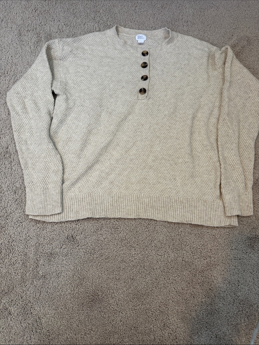 stars above Cream Henley Button-Front Crew Sweater